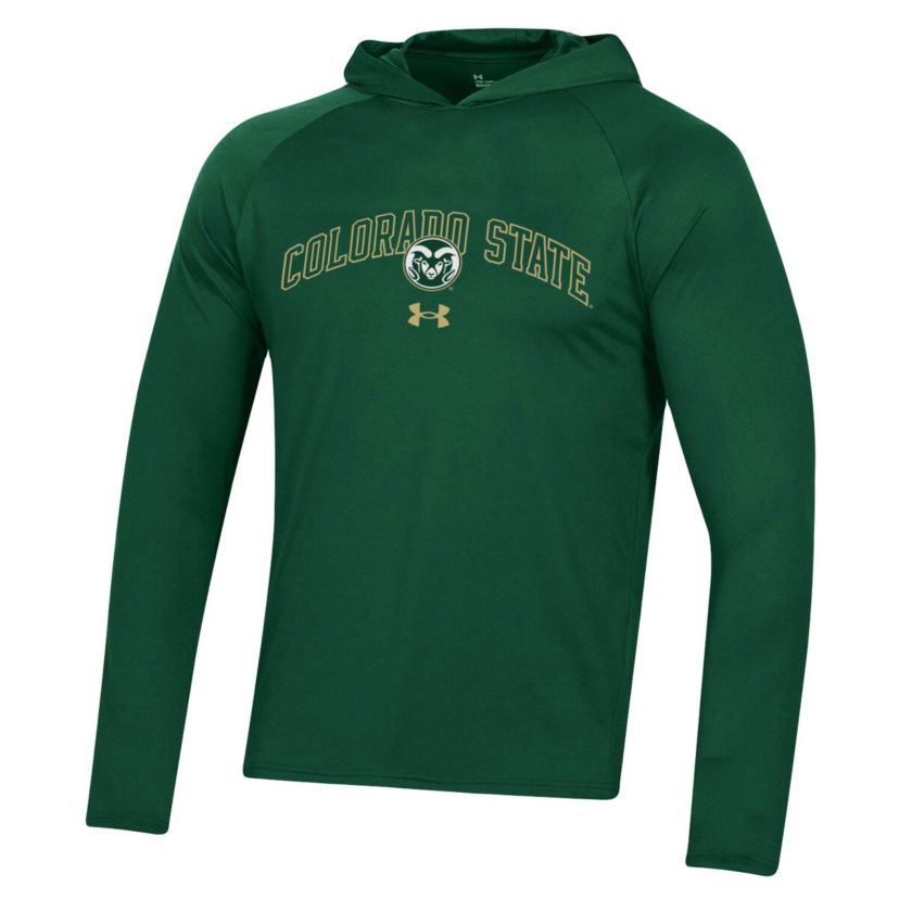 NCAA Under Armour Colorado State Rams 2023 Sideline Tech Hooded Raglan Long Sleeve T-Shirt