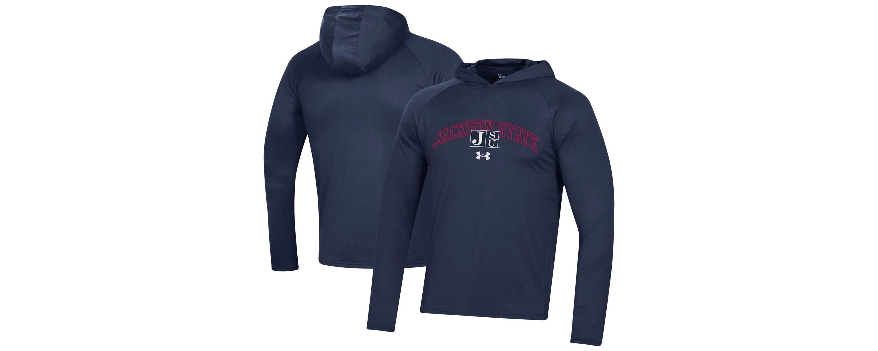 NCAA Under Armour Jackson State Tigers 2023 Sideline Tech Hooded Raglan Long Sleeve T-Shirt