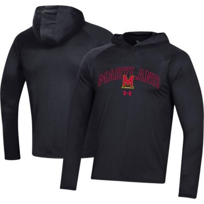 Men's NCAA Under Armour Maryland Terrapins 2023 Sideline Tech Hooded Raglan Long Sleeve T-Shirt, Black, 2XL -  0197142190550