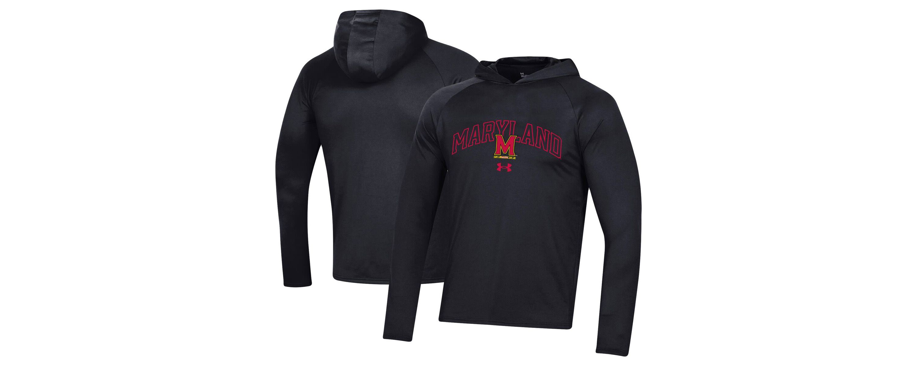 NCAA Under Armour Maryland Terrapins 2023 Sideline Tech Hooded Raglan Long Sleeve T-Shirt