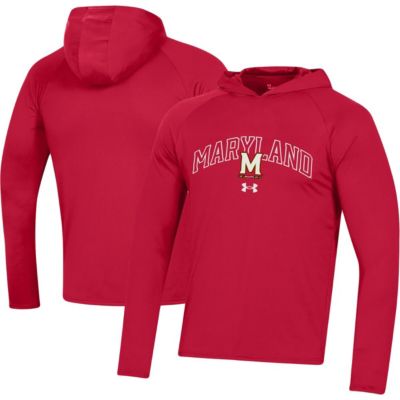 Men's NCAA Under Armour Maryland Terrapins 2023 Sideline Tech Hooded Raglan Long Sleeve T-Shirt, Red, X-Large -  0197142190482