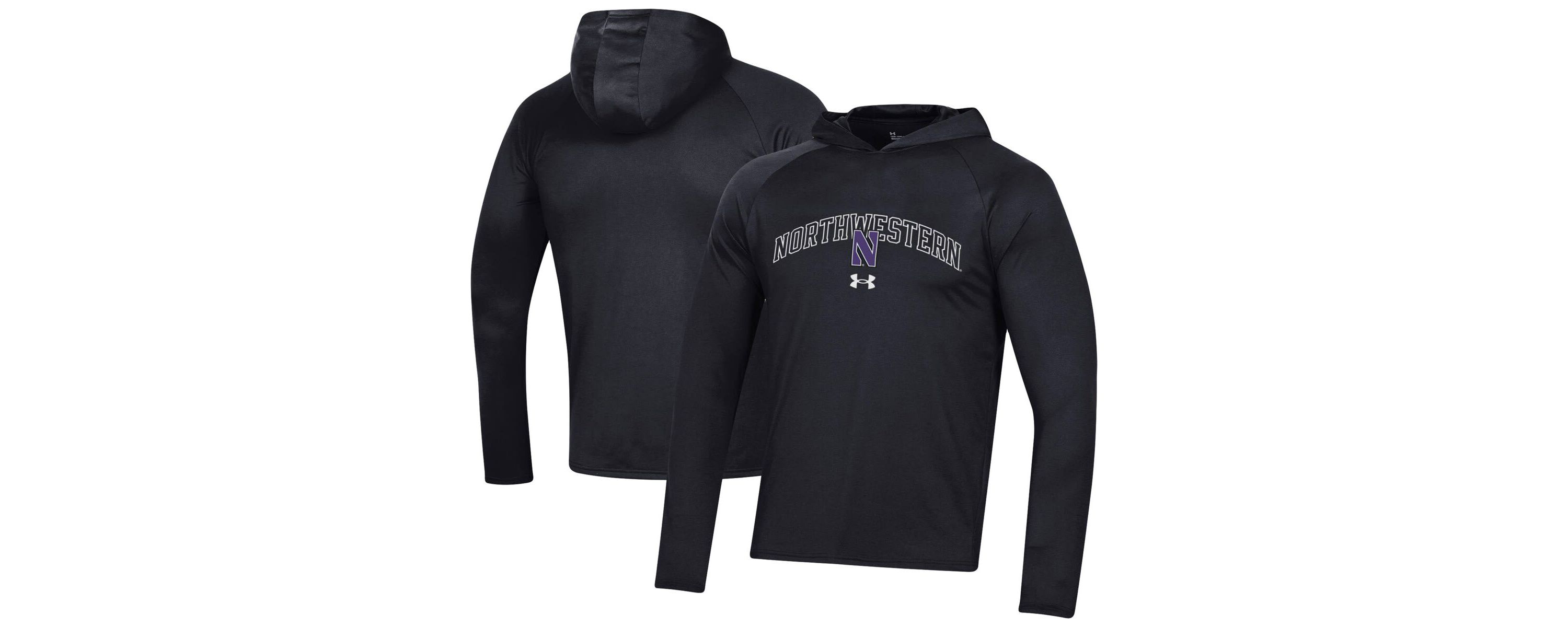 NCAA Under Armour Northwestern Wildcats 2023 Sideline Tech Hooded Raglan Long Sleeve T-Shirt