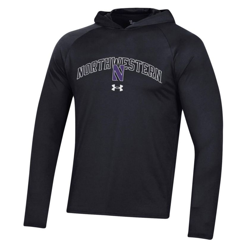 NCAA Under Armour Northwestern Wildcats 2023 Sideline Tech Hooded Raglan Long Sleeve T-Shirt
