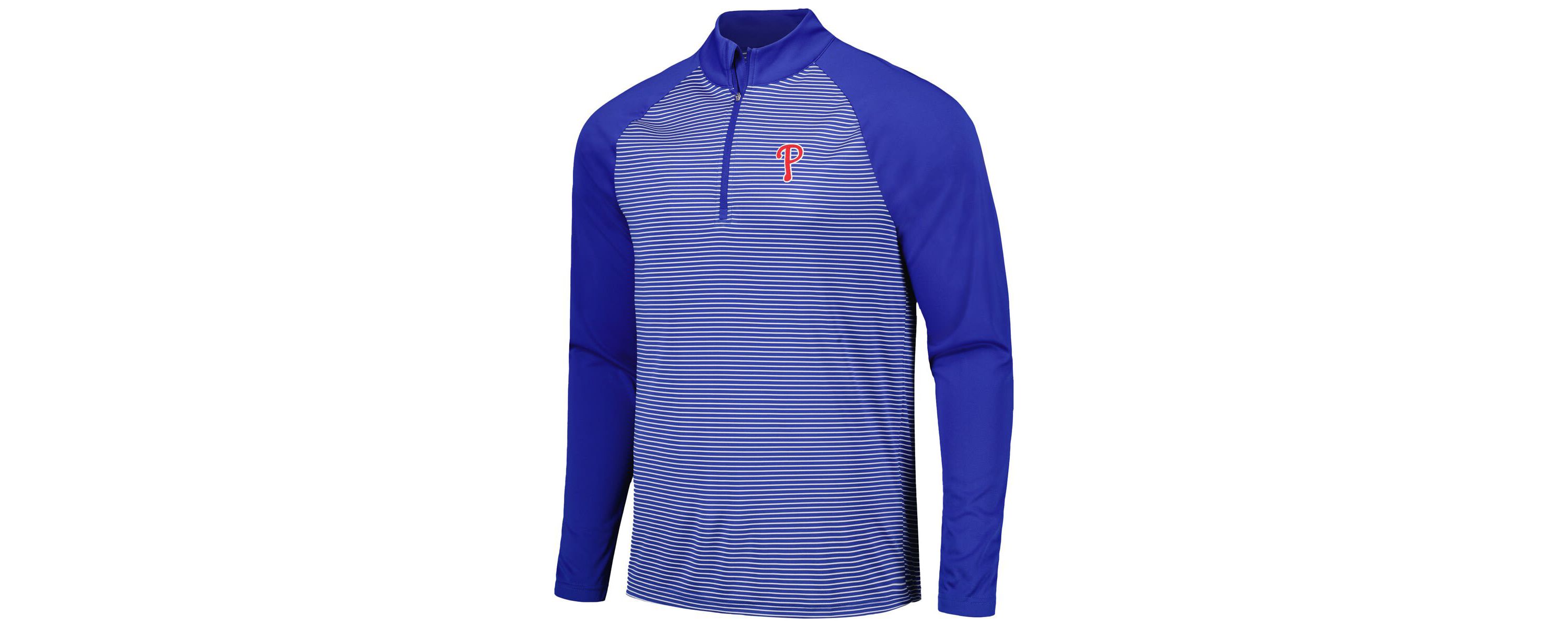 MLB Philadelphia Phillies Charter Striped Raglan Quarter-Zip Top