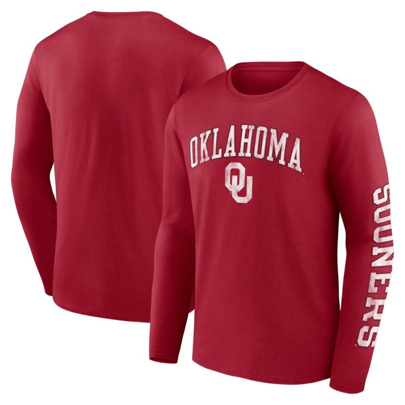 NCAA Fanatics Oklahoma Sooners Distressed Arch Over Logo Long Sleeve T-Shirt