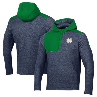 Men's NCAA Under Armour Notre Dame Fighting Irish Survivor Fleece Hoodie Quarter-Zip Jacket, Navy Blue, Medium