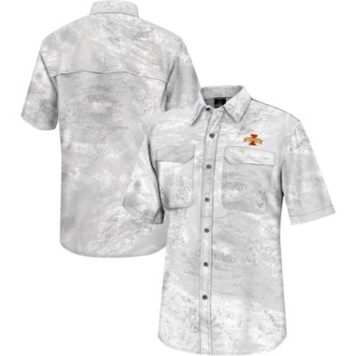 Colosseum Men's NCAA Iowa State Cyclones Realtree Aspect Charter Full-Button Fishing Shirt, White, Medium