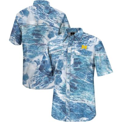Colosseum Men's NCAA Michigan Wolverines Realtree Aspect Charter Full-Button Fishing Shirt, Blue, Medium