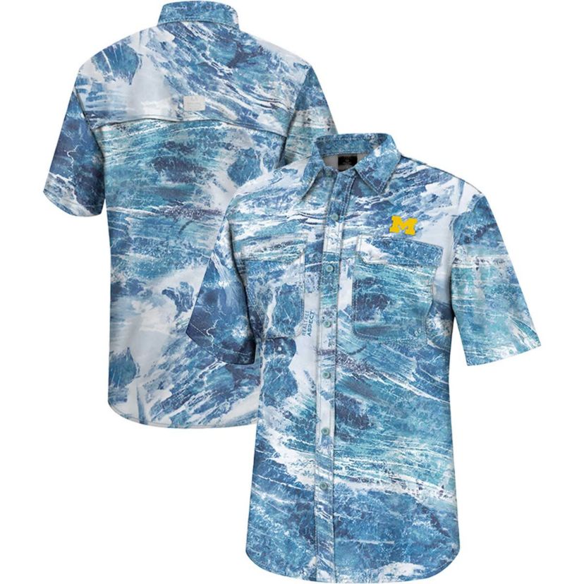 NCAA Michigan Wolverines Realtree Aspect Charter Full-Button Fishing Shirt