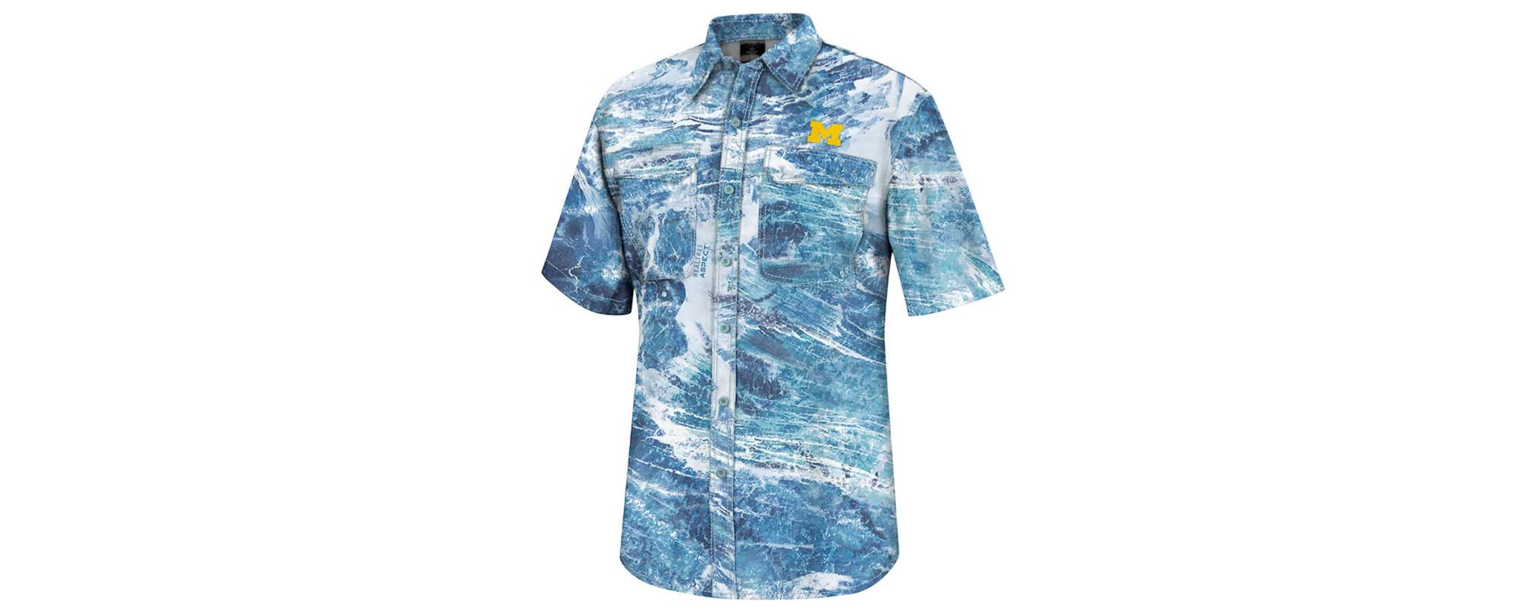 NCAA Michigan Wolverines Realtree Aspect Charter Full-Button Fishing Shirt