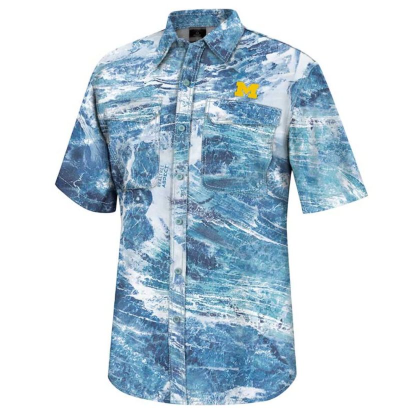 NCAA Michigan Wolverines Realtree Aspect Charter Full-Button Fishing Shirt