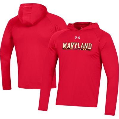 Men's NCAA Under Armour Maryland Terrapins School Logo Raglan Long Sleeve Hoodie Performance T-Shirt, Red, X-Large -  0197418021052