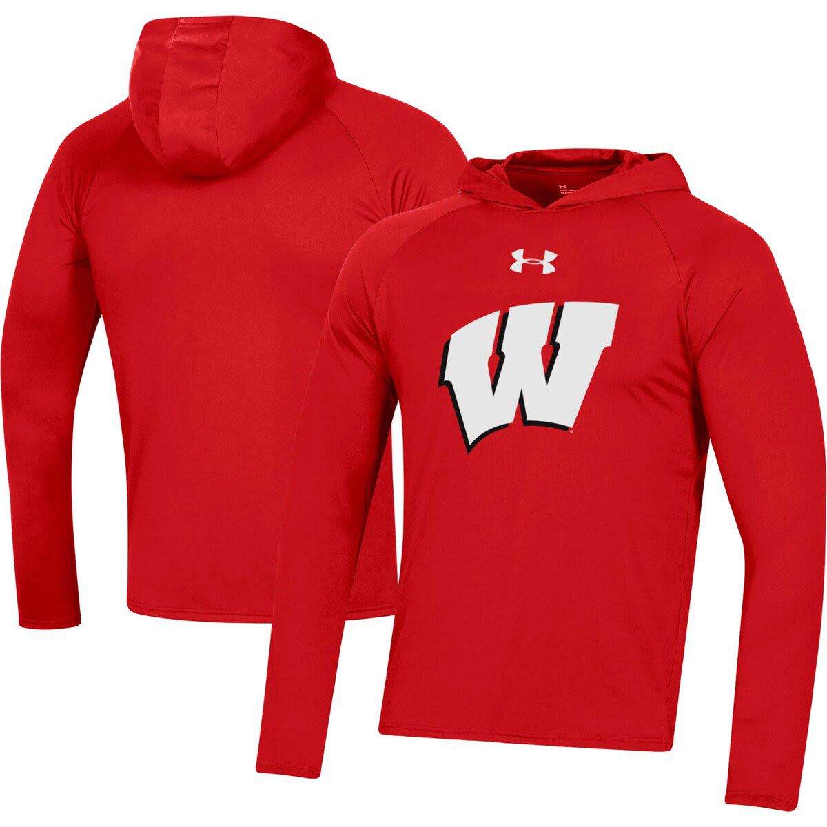 NCAA Under Armour Wisconsin Badgers School Logo Raglan Long Sleeve Hoodie Performance T-Shirt
