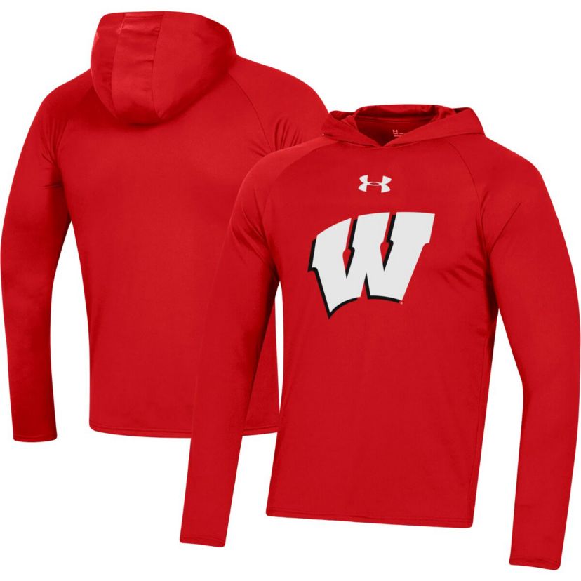 NCAA Under Armour Wisconsin Badgers School Logo Raglan Long Sleeve Hoodie Performance T-Shirt