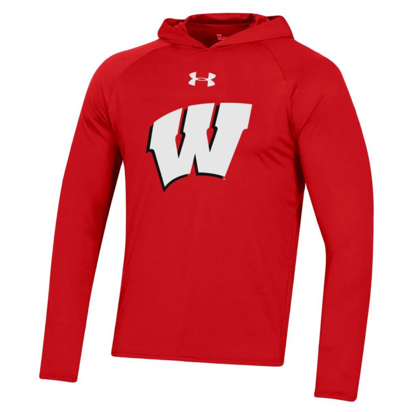 NCAA Under Armour Wisconsin Badgers School Logo Raglan Long Sleeve Hoodie Performance T-Shirt