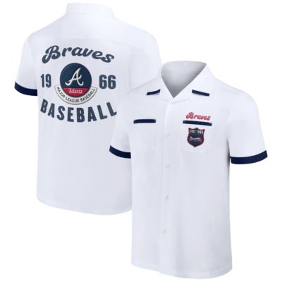 Darius Rucker Collection by Fanatics Men's MLB Atlanta Braves Bowling Button-Up Shirt, White, Small