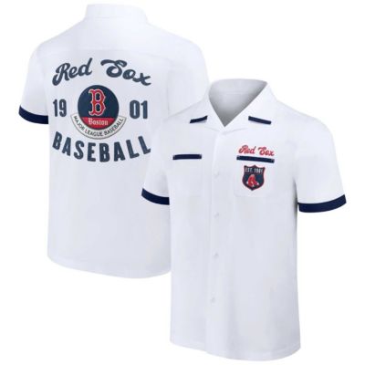 Darius Rucker Collection by Fanatics Men's Boston Red Sox MLB Boston Sox Bowling Button-Up Shirt, White, Small