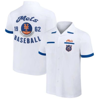 Darius Rucker Collection by Fanatics Men's MLB New York Mets Bowling Button-Up Shirt, White, Small