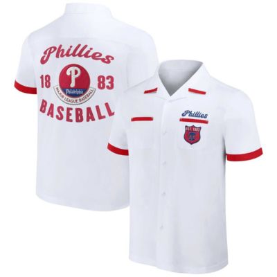 Darius Rucker Collection by Fanatics Men's MLB Philadelphia Phillies Bowling Button-Up Shirt, White, Medium