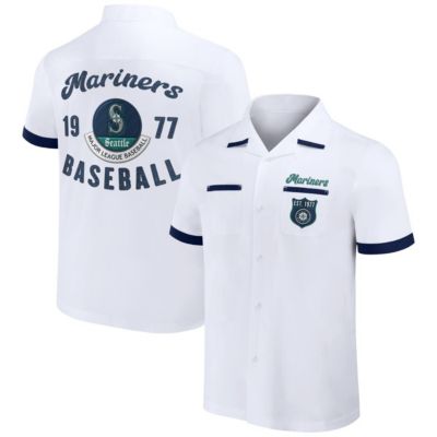 Darius Rucker Collection by Fanatics Men's MLB Seattle Mariners Bowling Button-Up Shirt, White, Small
