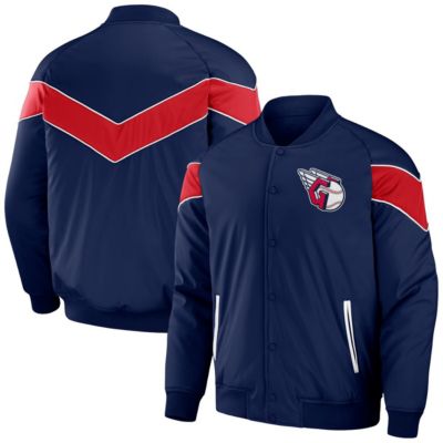 Darius Rucker Collection by Fanatics Men's MLB Cleveland Guardians Baseball Raglan Full-Snap Jacket, Navy Blue, Small