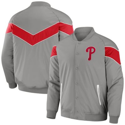 Darius Rucker Collection by Fanatics Men's MLB Philadelphia Phillies Baseball Raglan Full-Snap Jacket, Gray, Small