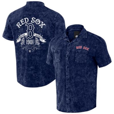 Darius Rucker Collection by Fanatics Men's Boston Red Sox MLB Boston Sox Team Color Button-Up Shirt, Navy Blue, Small