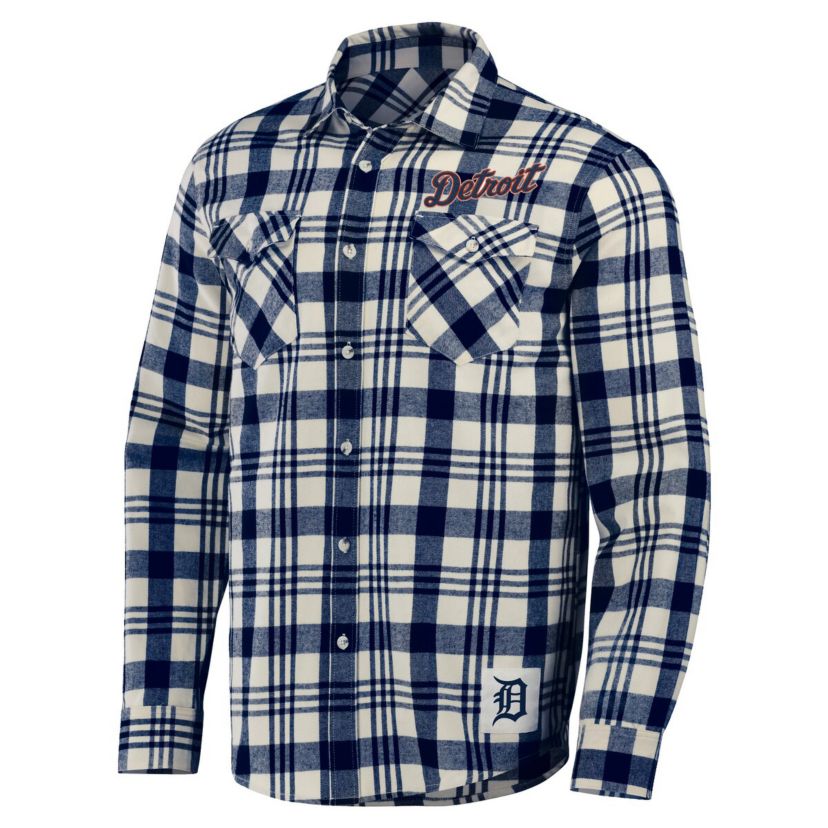 MLB Detroit Tigers Plaid Flannel Button-Up Shirt
