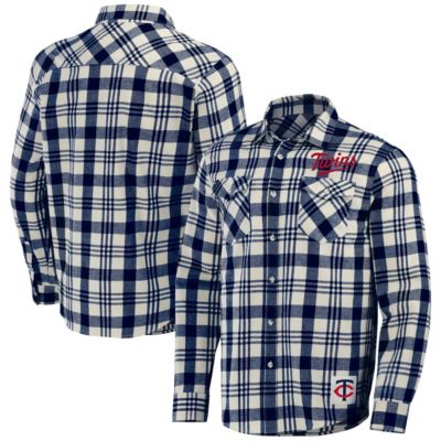 Darius Rucker Collection by Fanatics Men's MLB Minnesota Twins Plaid Flannel Button-Up Shirt, Navy Blue, Small