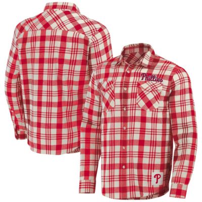 Darius Rucker Collection by Fanatics Men's MLB Philadelphia Phillies Plaid Flannel Button-Up Shirt, Red, Small