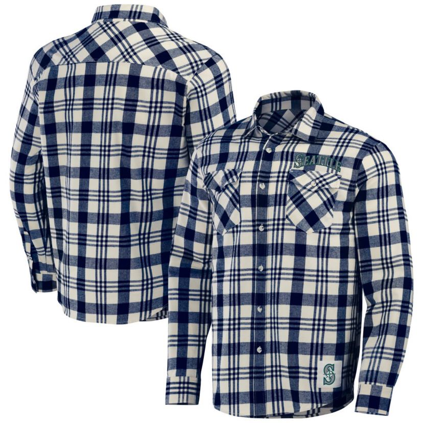 MLB Seattle Mariners Plaid Flannel Button-Up Shirt