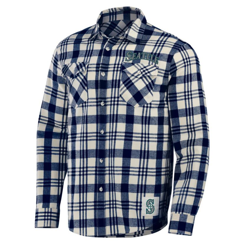MLB Seattle Mariners Plaid Flannel Button-Up Shirt