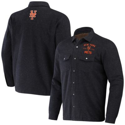Darius Rucker Collection by Fanatics Men's MLB New York Mets Ringstop Full-Snap Shacket, Black, Small