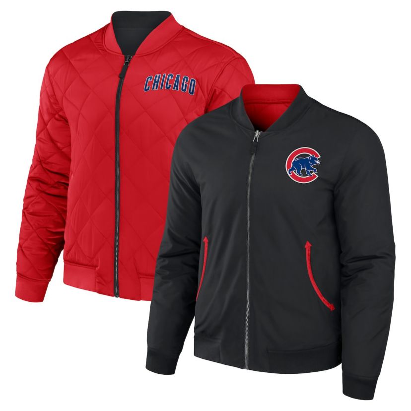 MLB Black/Red Chicago Cubs Reversible Full-Zip Bomber Jacket