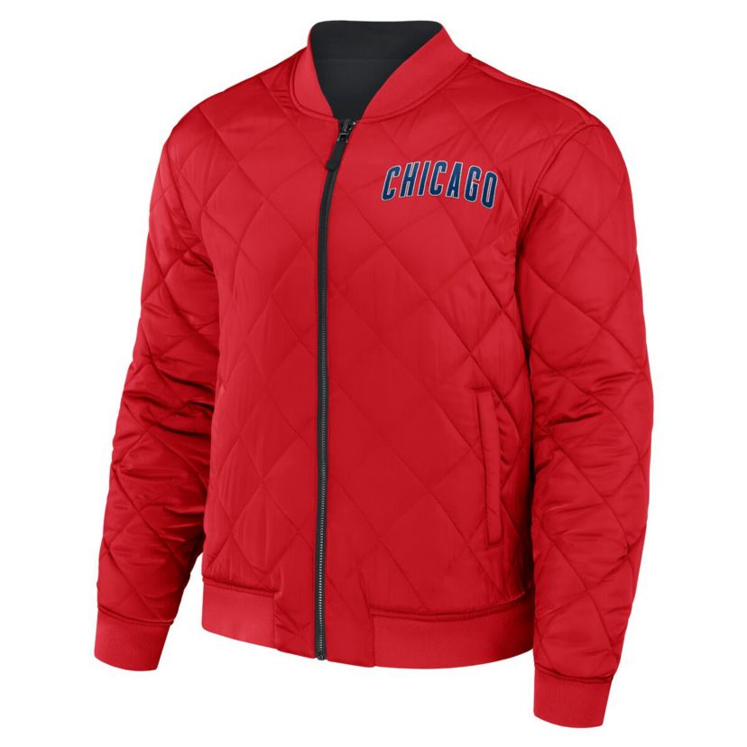 MLB Black/Red Chicago Cubs Reversible Full-Zip Bomber Jacket