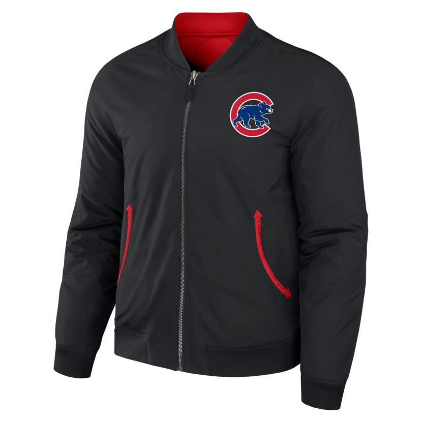 MLB Black/Red Chicago Cubs Reversible Full-Zip Bomber Jacket