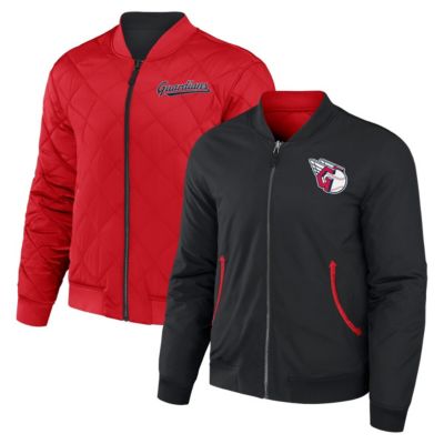 Darius Rucker Collection by Fanatics Men's MLB Black/Red Cleveland Guardians Reversible Full-Zip Bomber Jacket, Black, Small