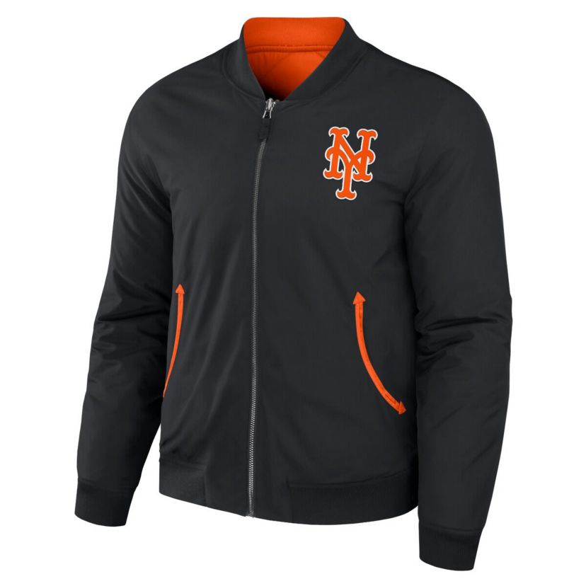 MLB Black/Orange New York Mets Reversible Full-Zip Bomber Jacket