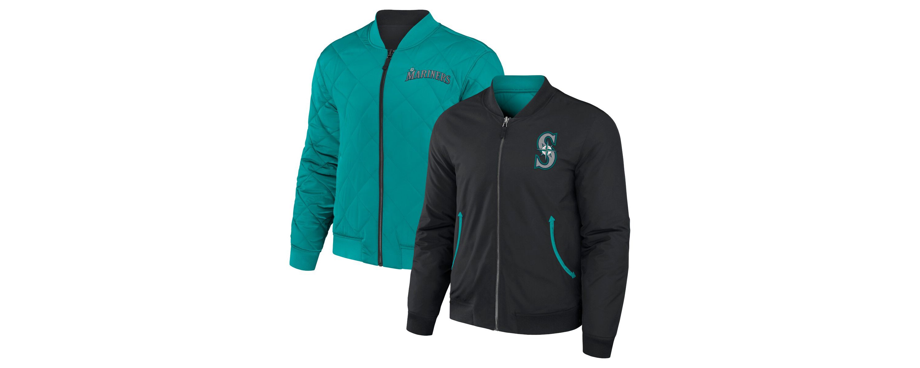 MLB Black/Teal Seattle Mariners Reversible Full-Zip Bomber Jacket