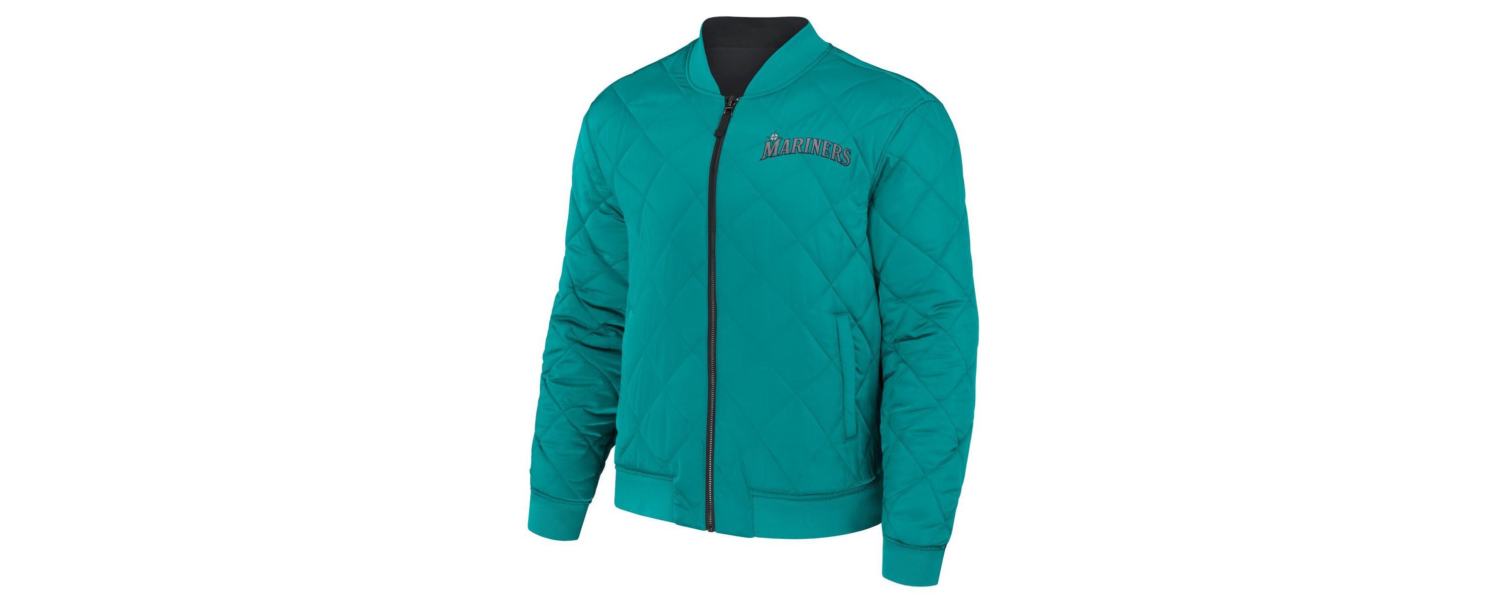 MLB Black/Teal Seattle Mariners Reversible Full-Zip Bomber Jacket