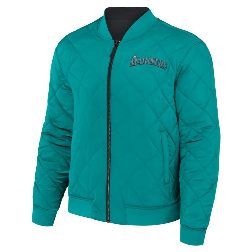 MLB Black/Teal Seattle Mariners Reversible Full-Zip Bomber Jacket