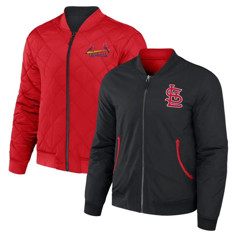 MLB Black/Red St. Louis Cardinals Reversible Full-Zip Bomber Jacket