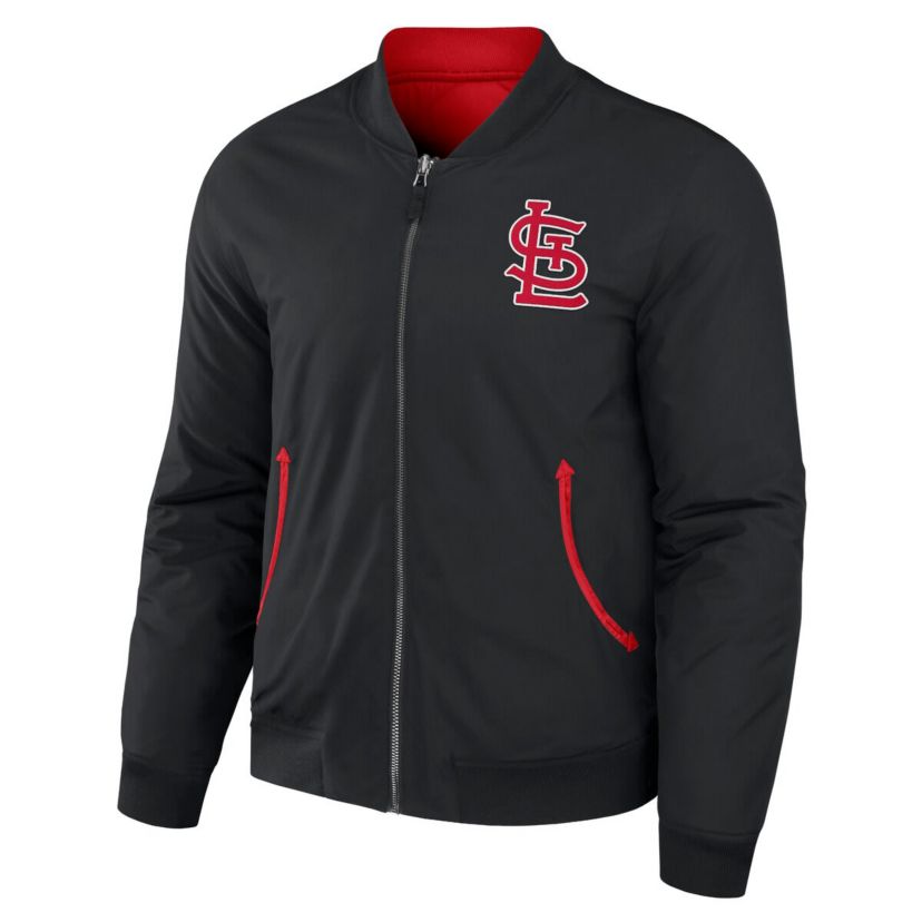 MLB Black/Red St. Louis Cardinals Reversible Full-Zip Bomber Jacket