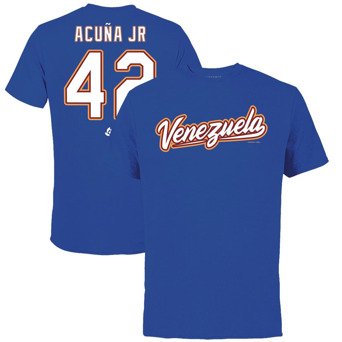 World Baseball LEGENDS Ronald Acuña Jr. Venezuela Baseball 2023 World Baseball Classic Name & Number T-Shirt
