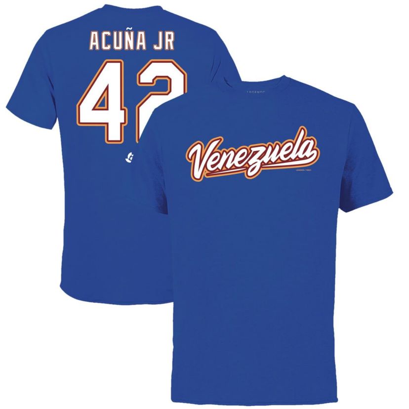 World Baseball LEGENDS Ronald Acuña Jr. Venezuela Baseball 2023 World Baseball Classic Name & Number T-Shirt