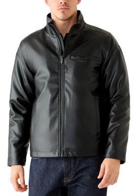 Perry Ellis Men's Faux Leather Silky Touch Jacket, Black, XL