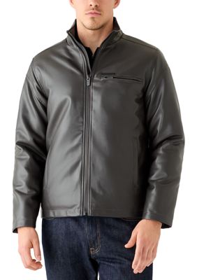Perry Ellis Men's Faux Leather Silky Touch Jacket, Dark Brown, 2XL