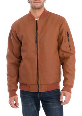 Perry Ellis Men's Faux Leather Bomber Jacket, Small