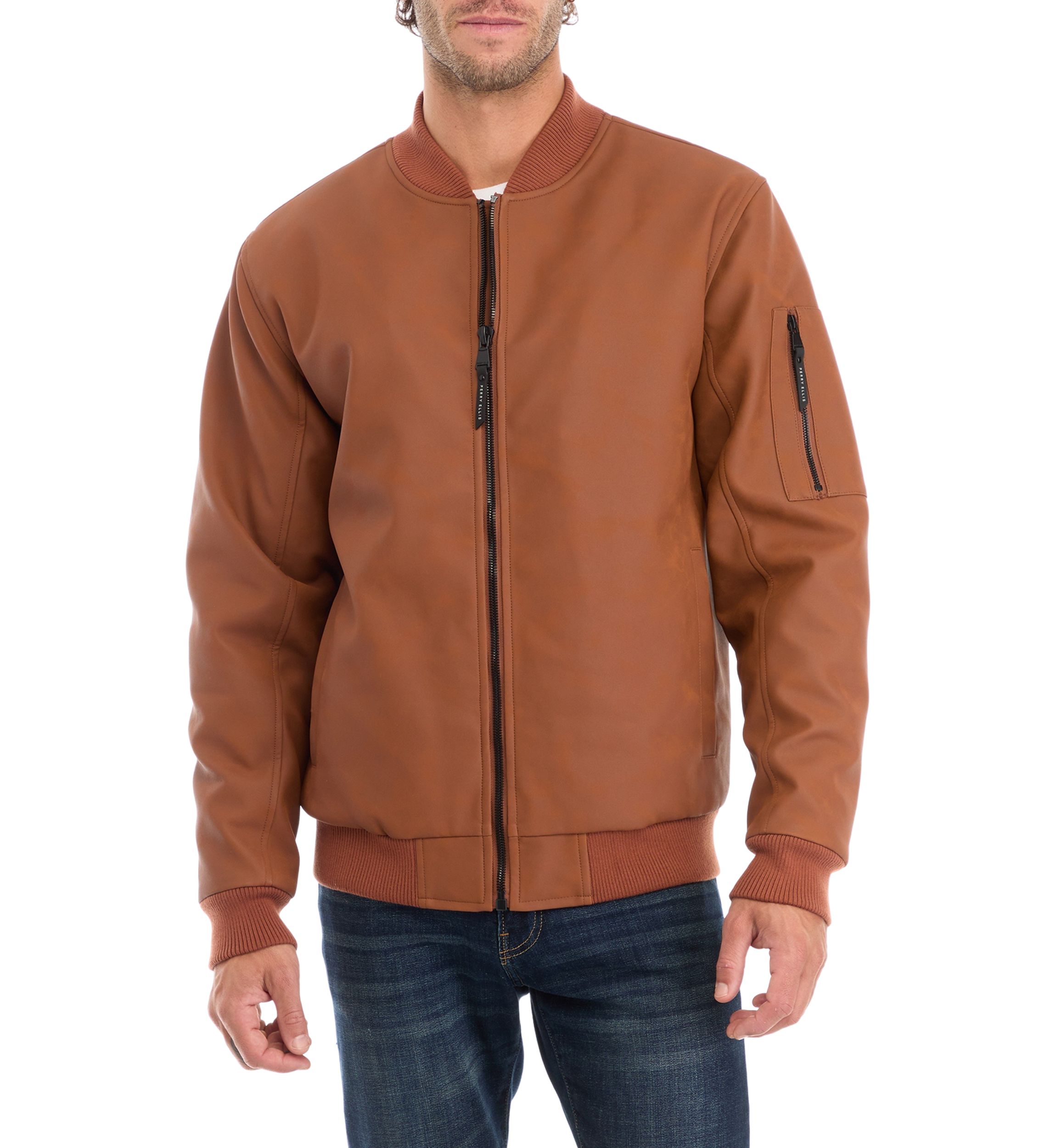 Mens Faux Leather Bomber Jacket