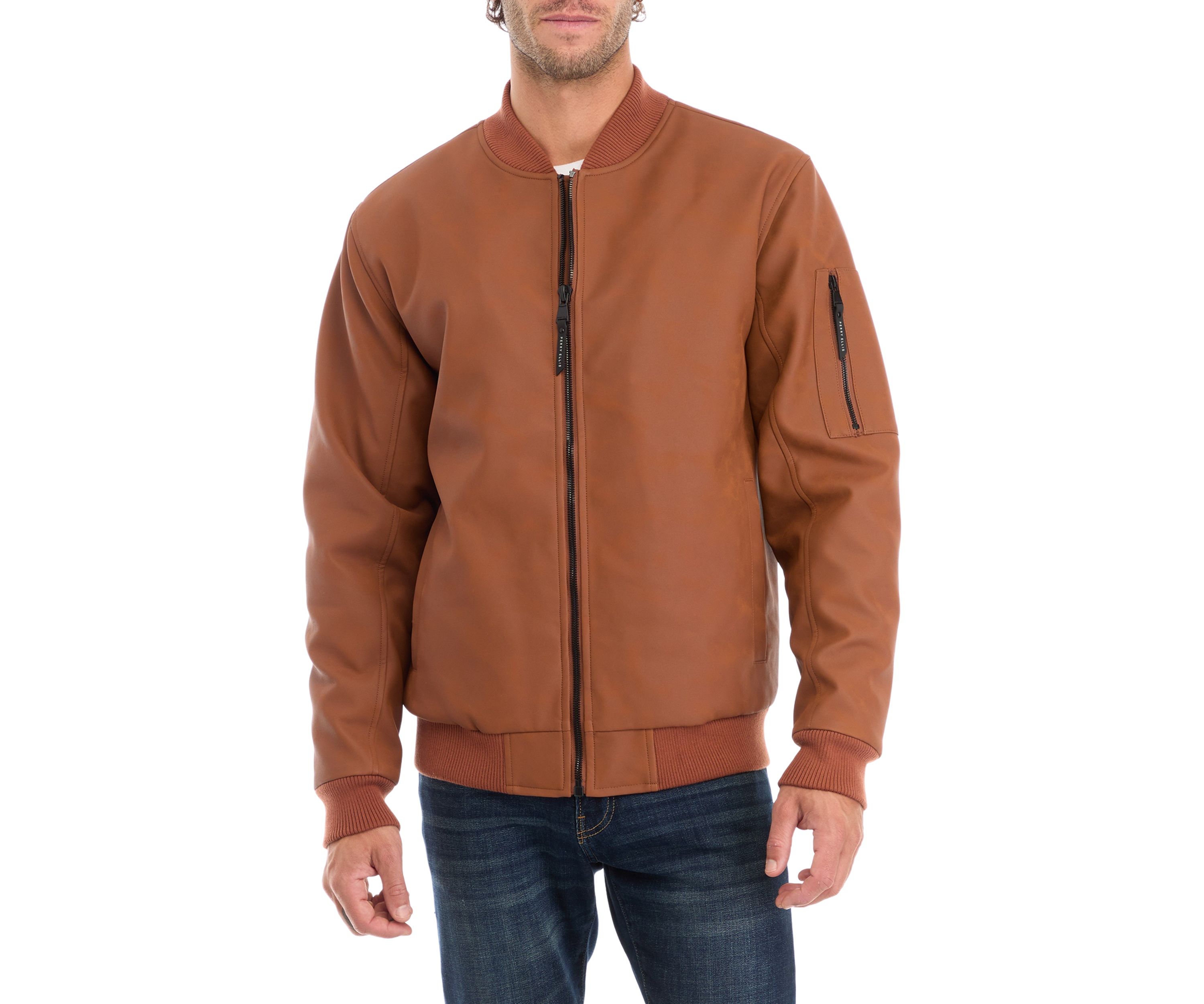 Mens Faux Leather Bomber Jacket